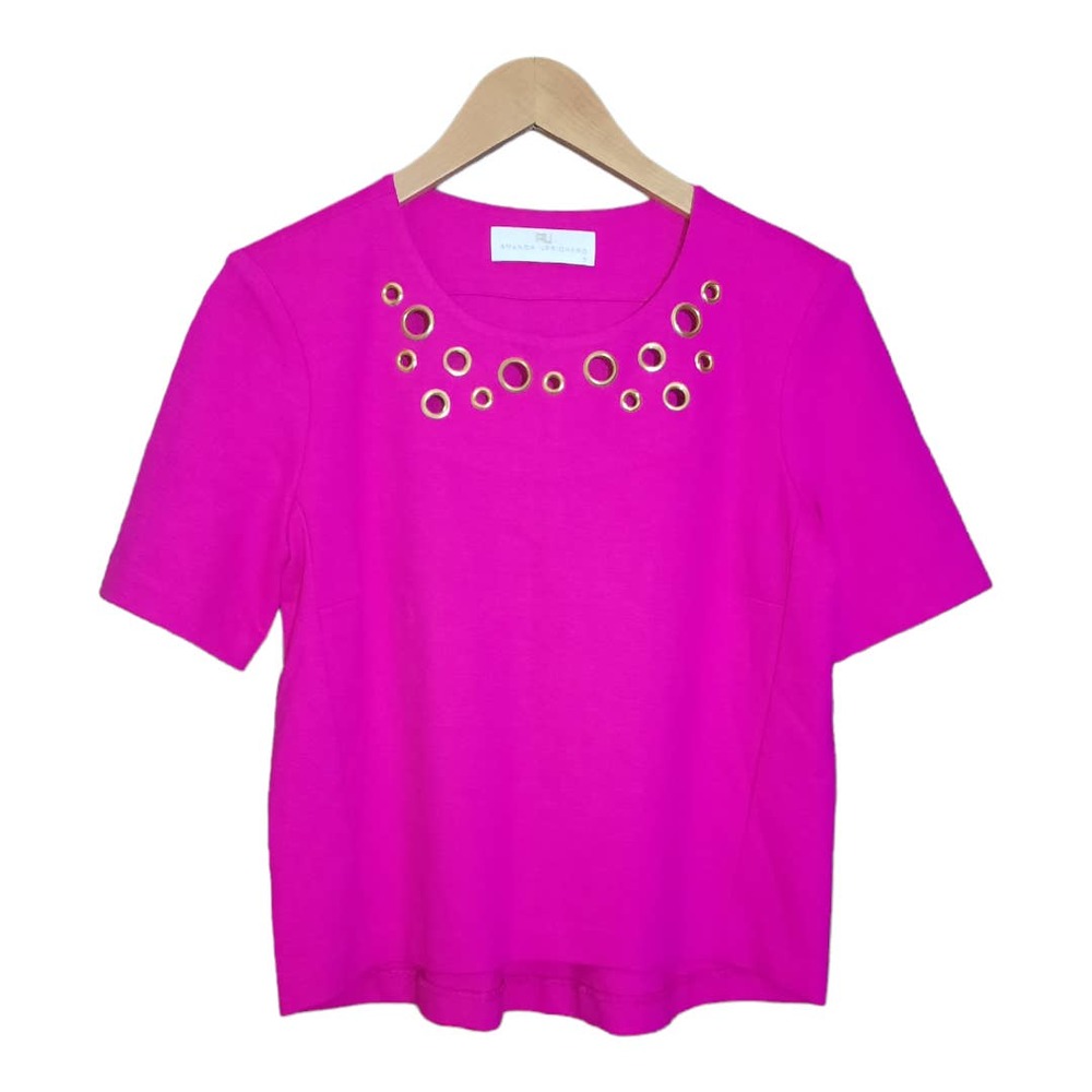 Amanda Uprichard Hot Pink Short Sleeve Gold Grommet Top Size Small